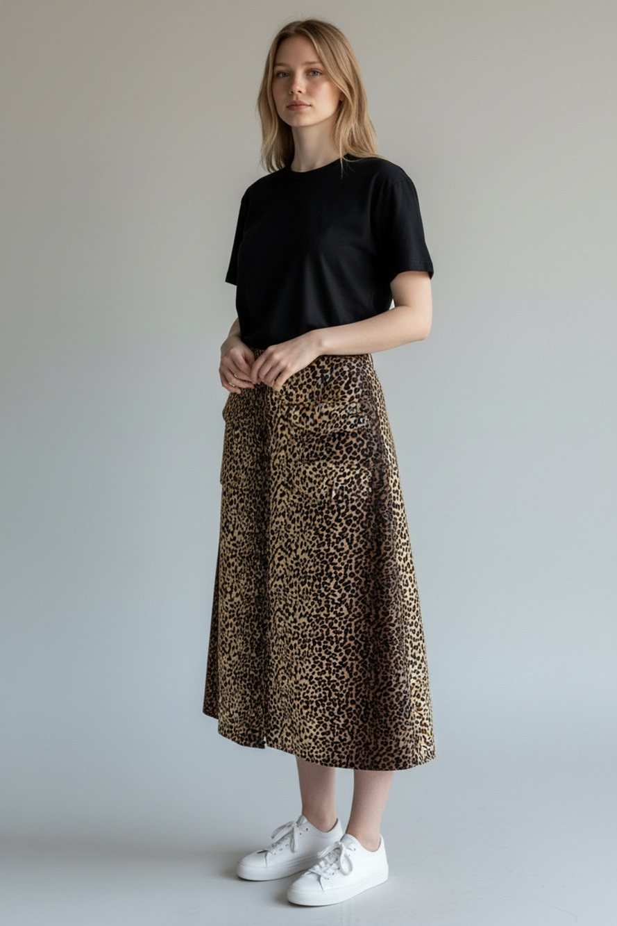 Mare Mare x Anthropologie Midi Animal Print Skirt Pocket Detail Size Small